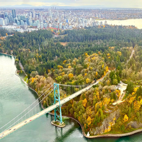 Aerial picture of Vancouver from sea plane